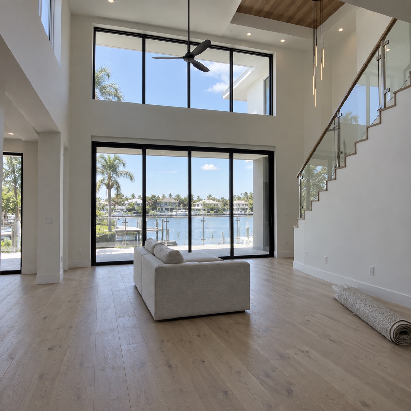 Modern waterfront residence great room