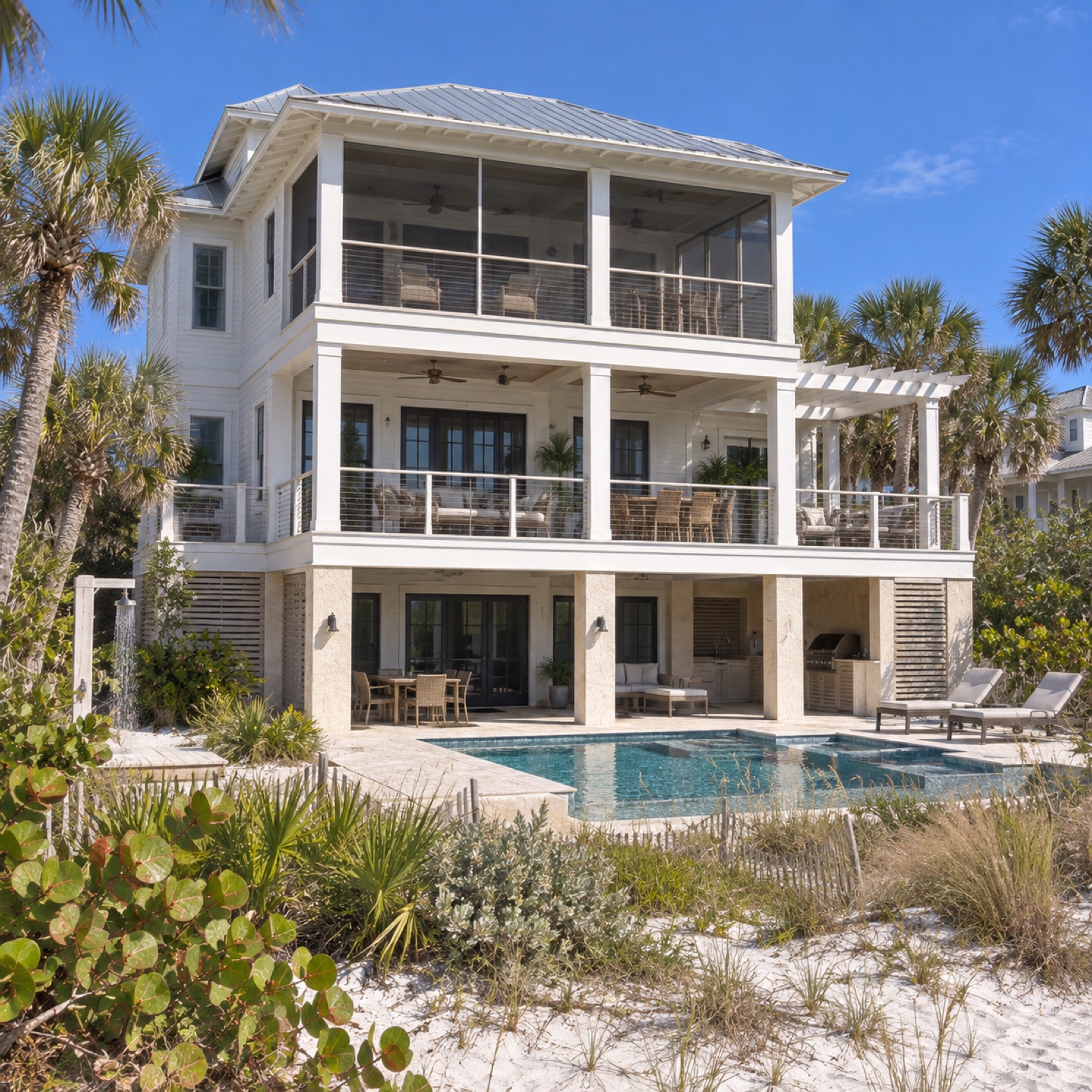 Southwest Florida coastal home rear outdoor living design