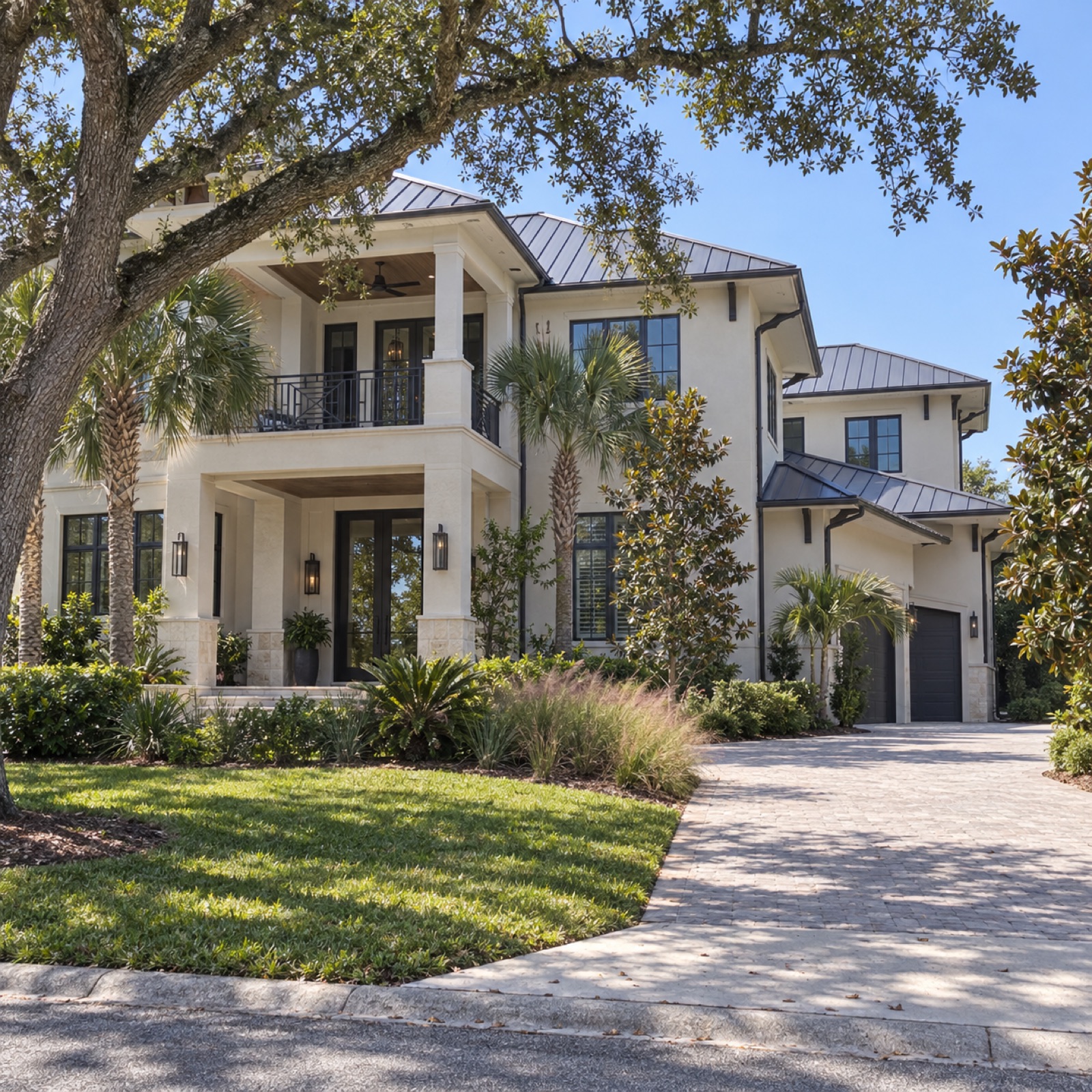 Sarasota transitional coastal estate front exterior